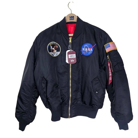 Alpha Industries NASA Apollo MA-1 Flight Jacket Black XL Reversible Deadstock - Picture 1 of 12